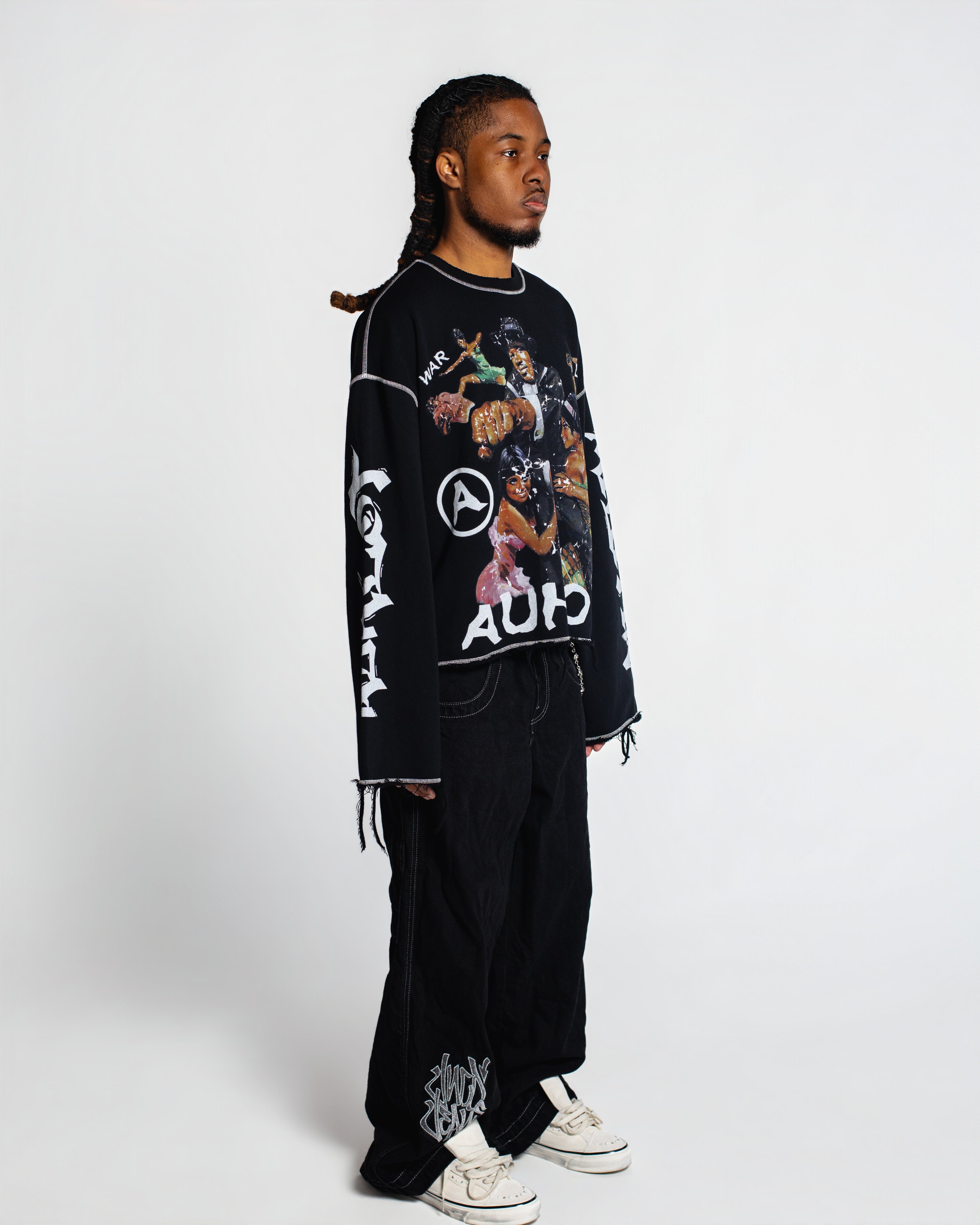 'Dolemite' Distressed Long Sleeve Sweater